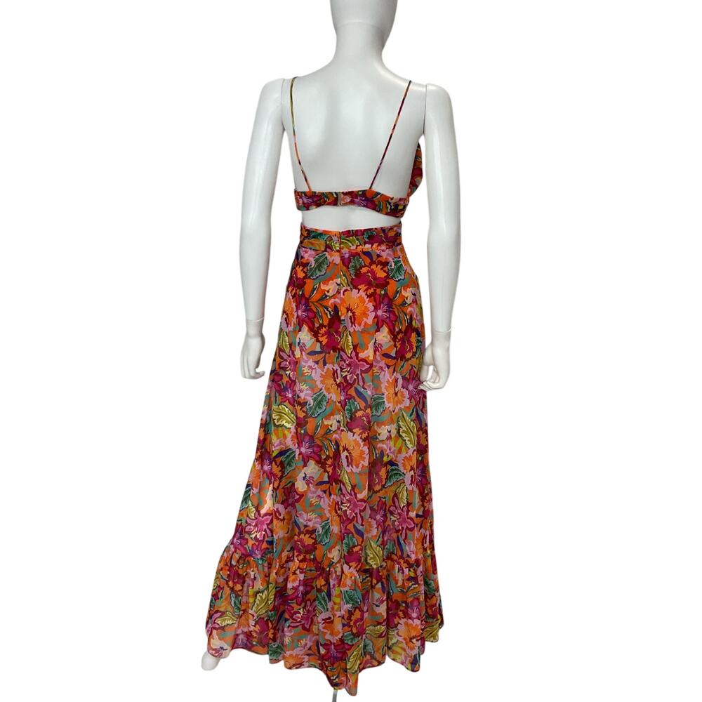 Lovers And Friends Vibrant Orange Multi Fabi Gown Size XXS - Picture 3 of 5